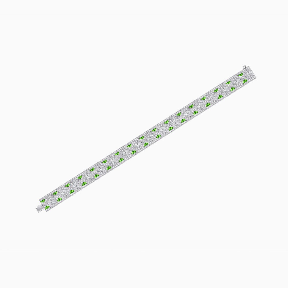 Art Deco Style Diamond and Gemstone Wave Pattern Bracelet - Shahin Jewelry