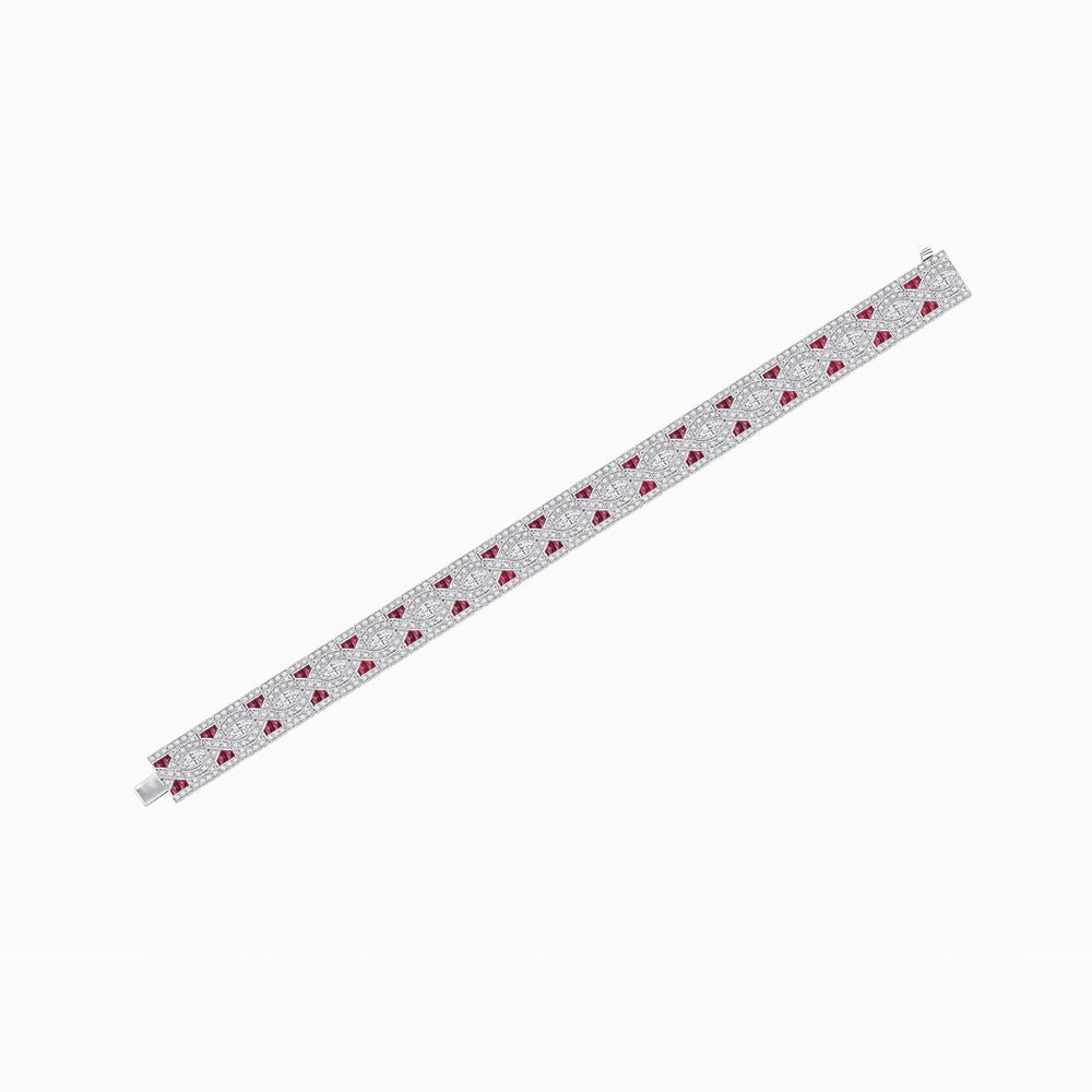 Art Deco Style Diamond and Gemstone Wave Pattern Bracelet - Shahin Jewelry