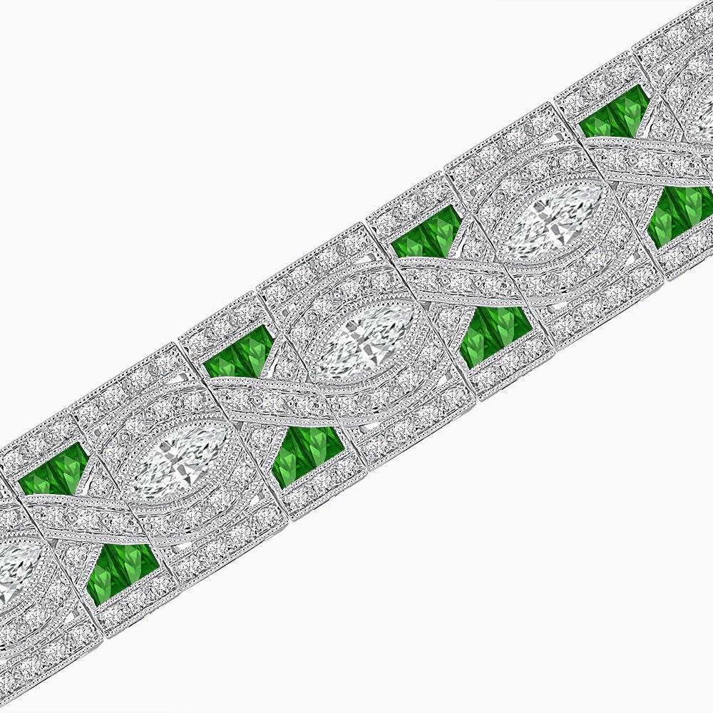 Art Deco Style Diamond and Gemstone Wave Pattern Bracelet - Shahin Jewelry