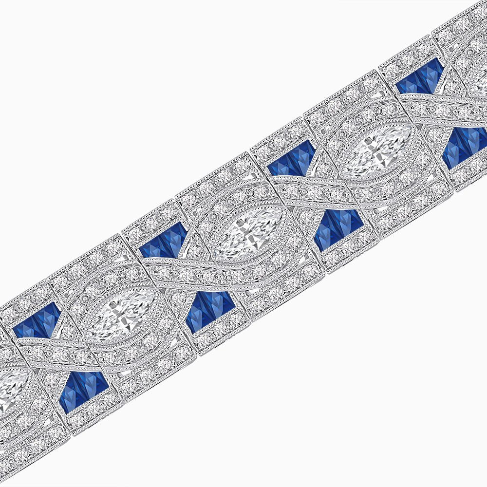 Art Deco Style Diamond and Gemstone Wave Pattern Bracelet - Shahin Jewelry