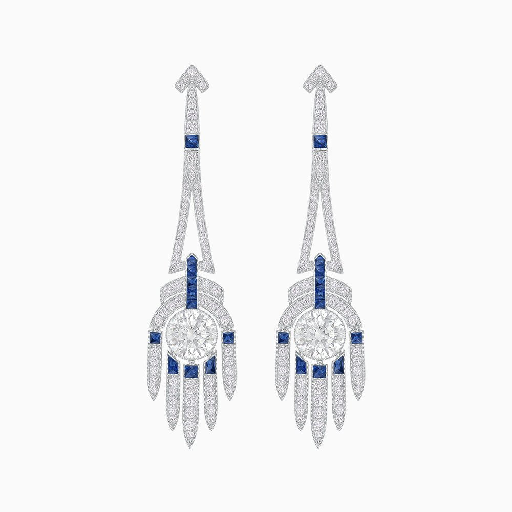 Art Deco Style Diamond and Sapphire Dangle Earrings - Shahin Jewelry