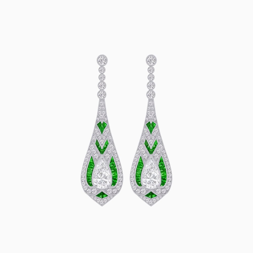 Art Deco Style Diamond and Sapphire Pear Shaped Drop Earrings - Shahin Jewelry