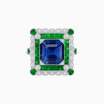 Load image into Gallery viewer, Art Deco Style Double Halo Asscher Cut Ring with Customizable French-Cut Gemstone (Mounting) - Shahin Jewelry