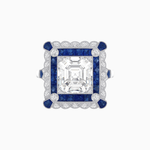 Load image into Gallery viewer, Art Deco Style Double Halo Asscher Cut Ring with Customizable French - Cut Gemstone (Mounting) - Shahin Jewelry