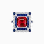 Load image into Gallery viewer, Art Deco Style Double Halo Asscher Cut Ring with Customizable French-Cut Gemstone (Mounting) - Shahin Jewelry