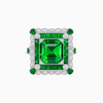 Load image into Gallery viewer, Art Deco Style Double Halo Asscher Cut Ring with Customizable French-Cut Gemstone (Mounting) - Shahin Jewelry