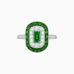 Load image into Gallery viewer, Art Deco Style Double Halo Ring Mounting with Emerald Cut Center Stone and Calibre-Cut Gemstone Halo - Shahin Jewelry