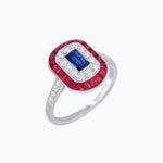 Load image into Gallery viewer, Art Deco Style Double Halo Ring Mounting with Emerald Cut Center Stone and Calibre-Cut Gemstone Halo - Shahin Jewelry