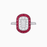 Load image into Gallery viewer, Art Deco Style Double Halo Ring Mounting with Emerald Cut Center Stone and Calibre-Cut Gemstone Halo - Shahin Jewelry