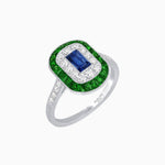 Load image into Gallery viewer, Art Deco Style Double Halo Ring Mounting with Emerald Cut Center Stone and Calibre-Cut Gemstone Halo - Shahin Jewelry