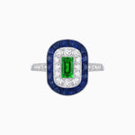Load image into Gallery viewer, Art Deco Style Double Halo Ring Mounting with Emerald Cut Center Stone and Calibre-Cut Gemstone Halo - Shahin Jewelry