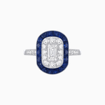 Load image into Gallery viewer, Art Deco Style Double Halo Ring Mounting with Emerald Cut Center Stone and Calibre-Cut Gemstone Halo - Shahin Jewelry