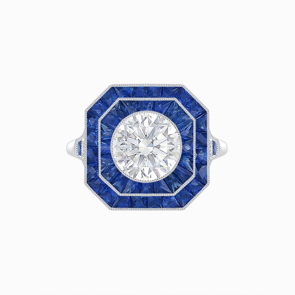 Art Deco Style Double Halo Ring with Diamond - Shahin Jewelry