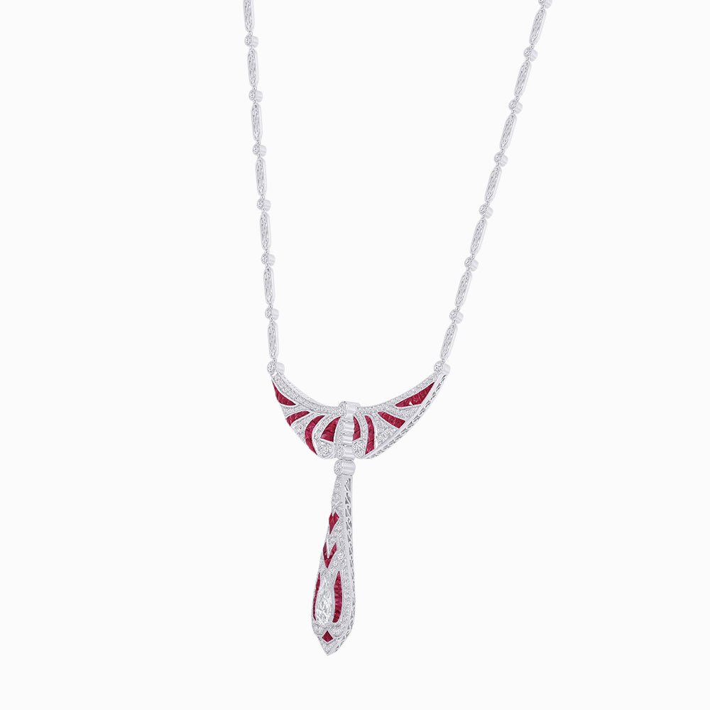 Art Deco Style Drop Sapphire & Diamond Necklace - Shahin Jewelry