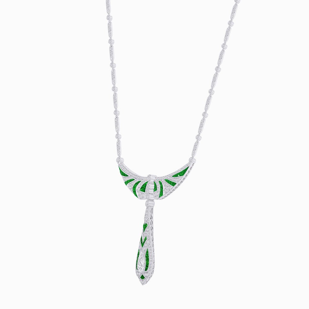 Art Deco Style Drop Sapphire & Diamond Necklace - Shahin Jewelry
