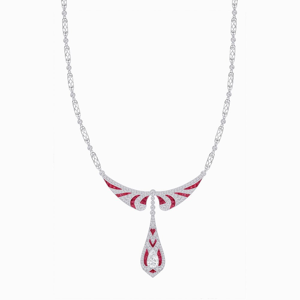 Art Deco Style Drop Sapphire & Diamond Necklace - Shahin Jewelry