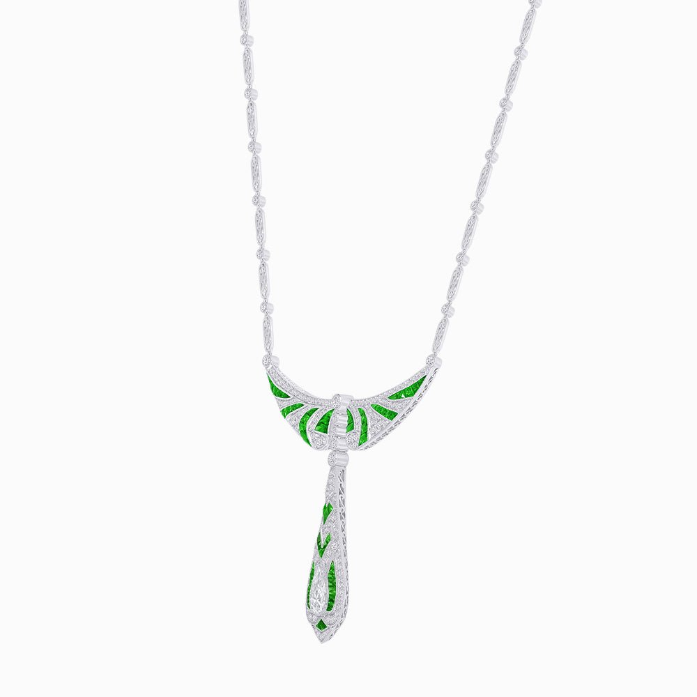 Art Deco Style Drop Sapphire & Diamond Necklace - Shahin Jewelry