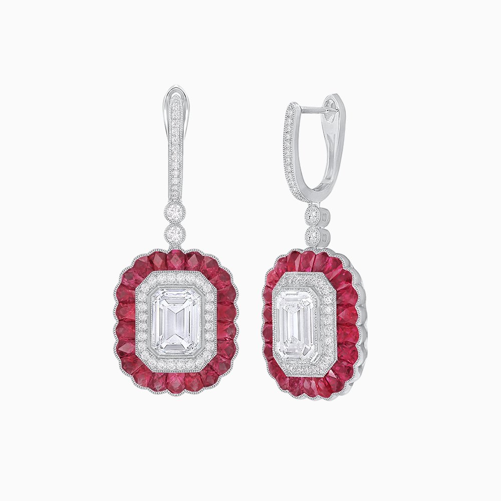 Art Deco Style Emerald Cut Diamond Earrings - Shahin Jewelry