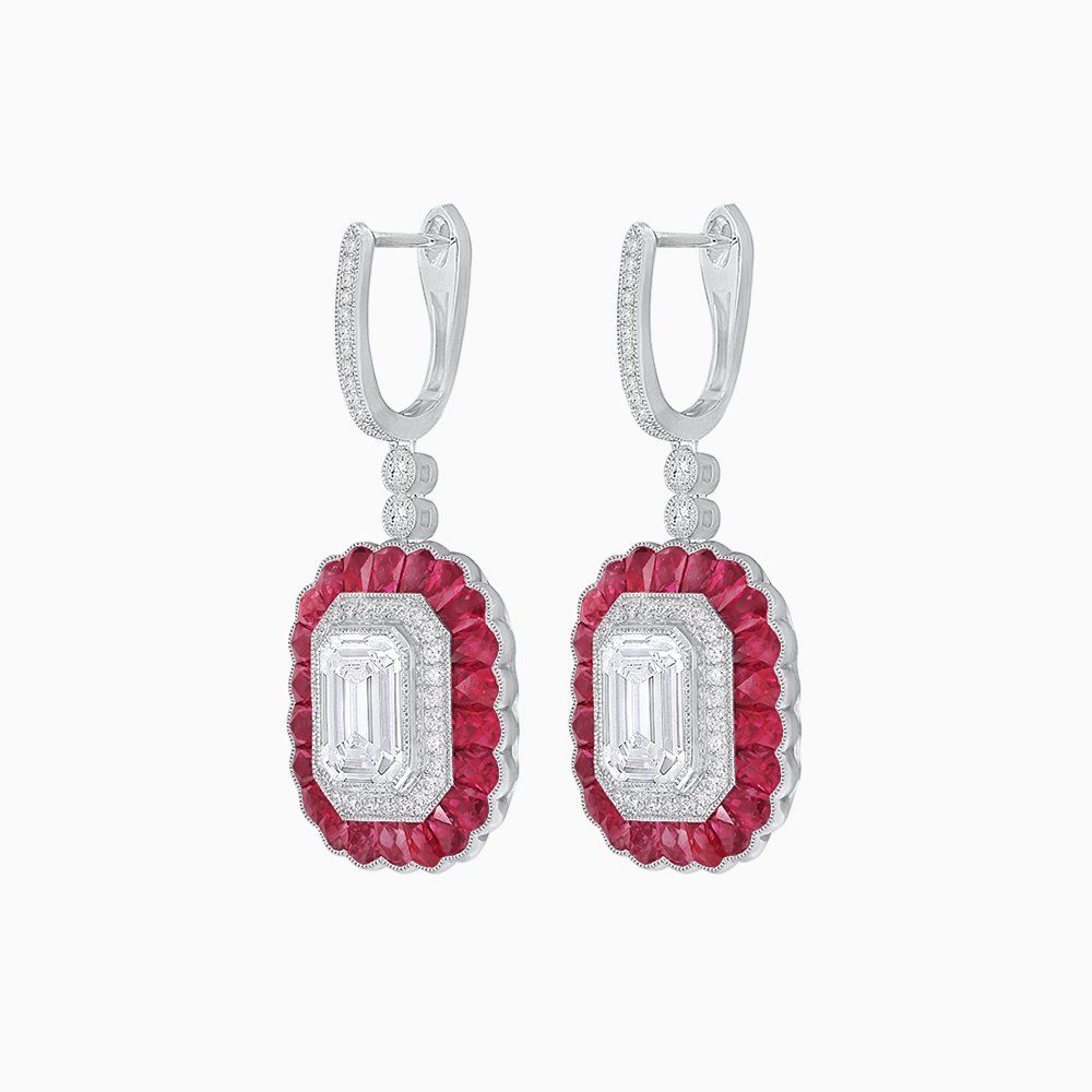 Art Deco Style Emerald Cut Diamond Earrings - Shahin Jewelry