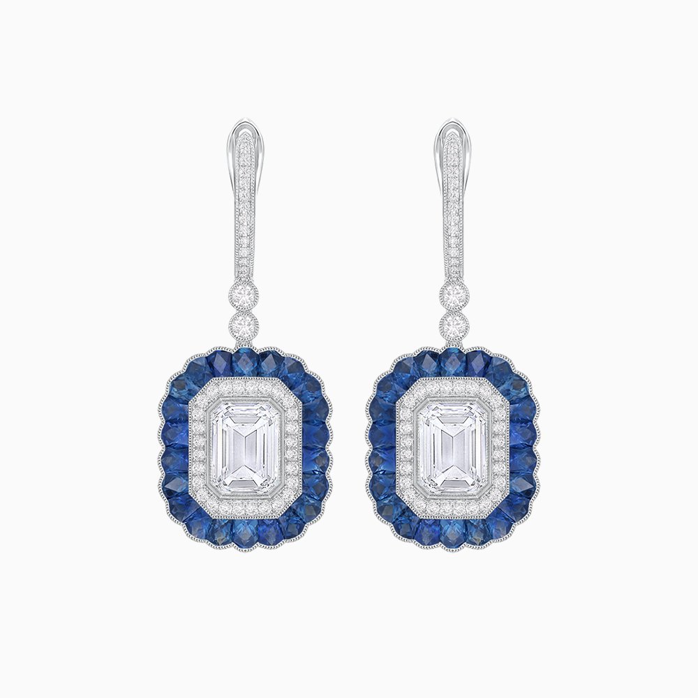 Art Deco Style Emerald Cut Diamond Earrings - Shahin Jewelry