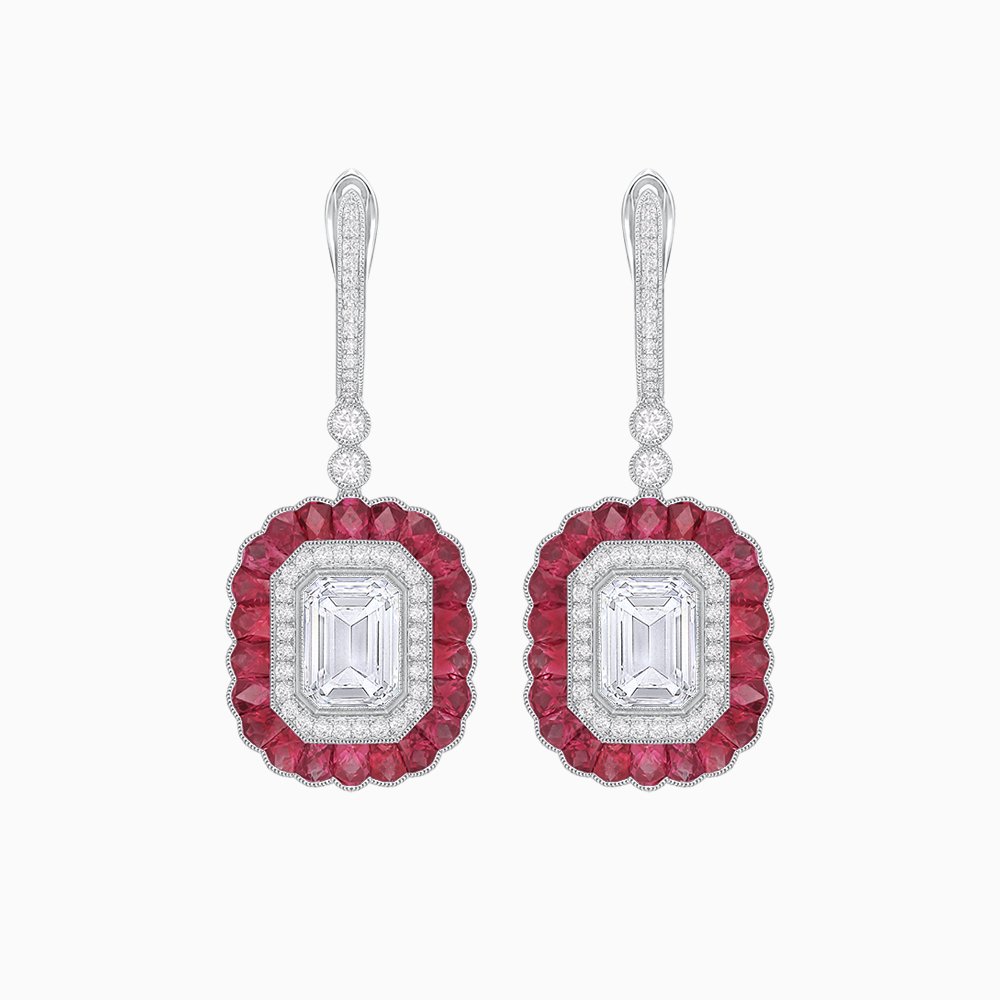 Art Deco Style Emerald Cut Diamond Earrings - Shahin Jewelry