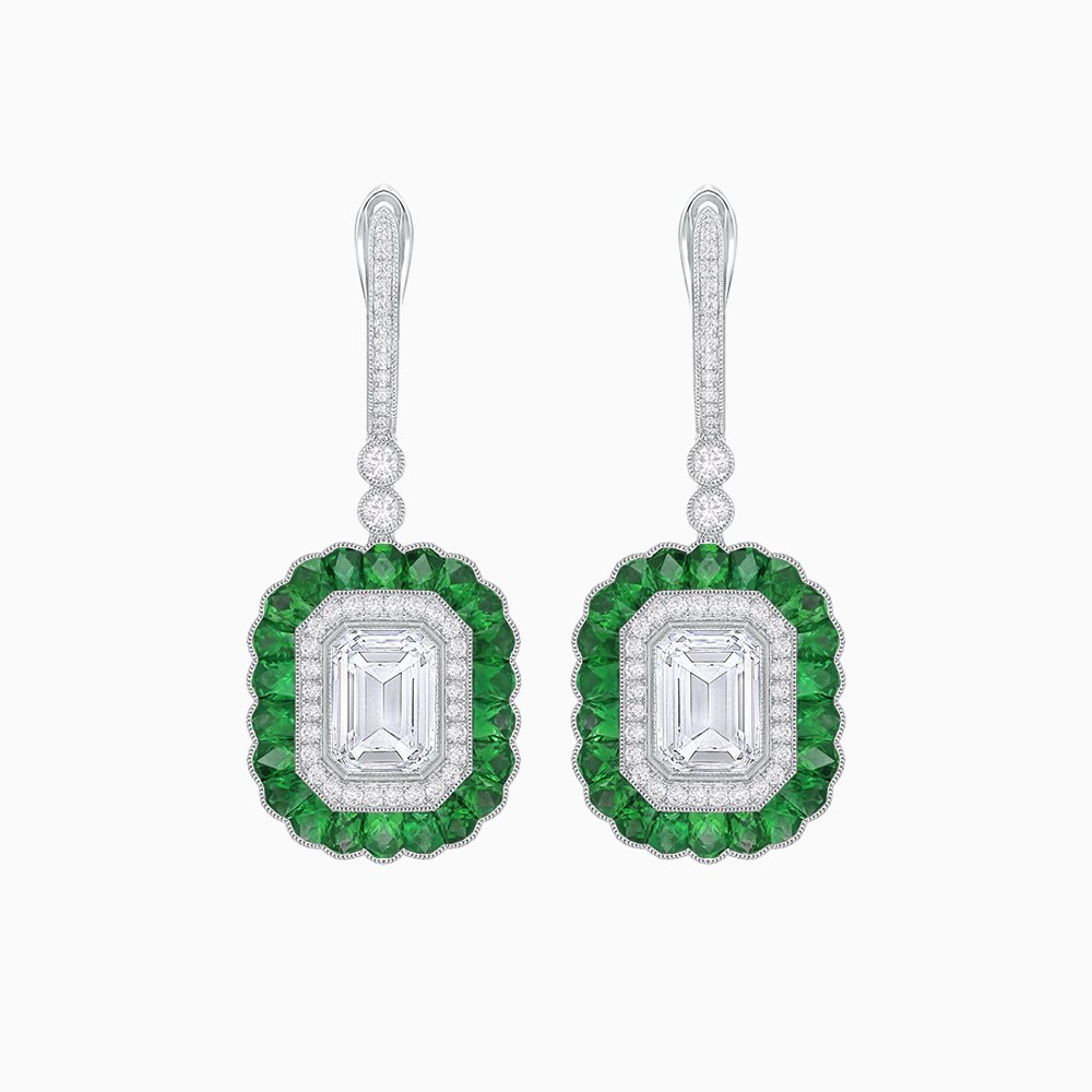 Art Deco Style Emerald Cut Diamond Earrings - Shahin Jewelry