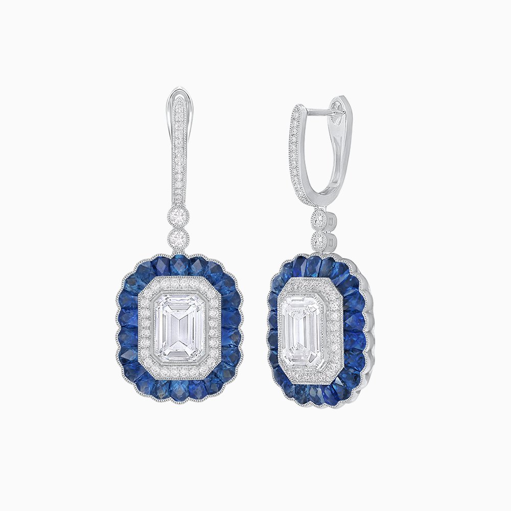 Art Deco Style Emerald Cut Diamond Earrings - Shahin Jewelry