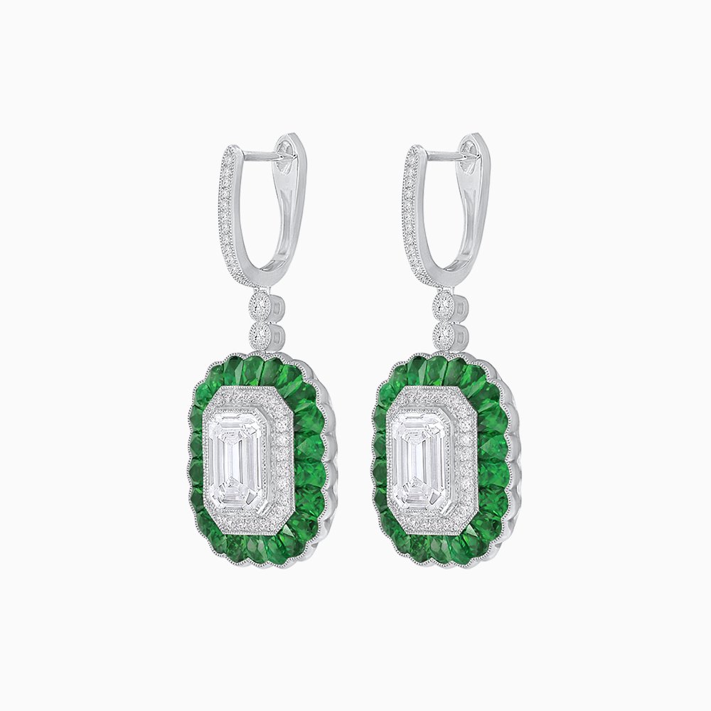 Art Deco Style Emerald Cut Diamond Earrings - Shahin Jewelry