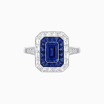 Load image into Gallery viewer, Art Deco Style Emerald Cut Double Halo (French Cut Gemstone and Baguette Halo) Mounting Ring - Shahin Jewelry
