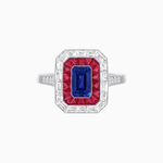 Load image into Gallery viewer, Art Deco Style Emerald Cut Double Halo (French Cut Gemstone and Baguette Halo) Mounting Ring - Shahin Jewelry
