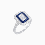 Load image into Gallery viewer, Art Deco Style Emerald Cut Double Halo (French Cut Gemstone and Baguette Halo) Mounting Ring - Shahin Jewelry