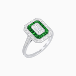 Load image into Gallery viewer, Art Deco Style Emerald Cut Double Halo (French Cut Gemstone and Baguette Halo) Mounting Ring - Shahin Jewelry