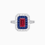 Load image into Gallery viewer, Art Deco Style Emerald Cut Double Halo (French Cut Gemstone and Baguette Halo) Mounting Ring - Shahin Jewelry