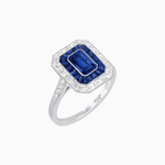 Load image into Gallery viewer, Art Deco Style Emerald Cut Double Halo (French Cut Gemstone and Baguette Halo) Mounting Ring - Shahin Jewelry