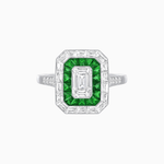 Load image into Gallery viewer, Art Deco Style Emerald Cut Double Halo (French Cut Gemstone and Baguette Halo) Mounting Ring - Shahin Jewelry