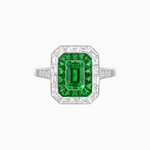 Load image into Gallery viewer, Art Deco Style Emerald Cut Double Halo (French Cut Gemstone and Baguette Halo) Mounting Ring - Shahin Jewelry