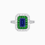 Load image into Gallery viewer, Art Deco Style Emerald Cut Double Halo (French Cut Gemstone and Baguette Halo) Mounting Ring - Shahin Jewelry