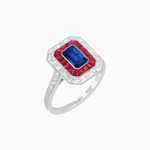 Load image into Gallery viewer, Art Deco Style Emerald Cut Double Halo (French Cut Gemstone and Baguette Halo) Mounting Ring - Shahin Jewelry
