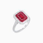 Load image into Gallery viewer, Art Deco Style Emerald Cut Double Halo (French Cut Gemstone and Baguette Halo) Mounting Ring - Shahin Jewelry