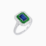 Load image into Gallery viewer, Art Deco Style Emerald Cut Double Halo (French Cut Gemstone and Baguette Halo) Mounting Ring - Shahin Jewelry