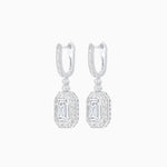 Load image into Gallery viewer, Art Deco Style Emerald - Cut Drop Diamond Earrings with Baguette Halo - Shahin Jewelry