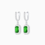 Load image into Gallery viewer, Art Deco Style Emerald - Cut Drop Diamond Earrings with Baguette Halo - Shahin Jewelry