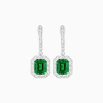 Load image into Gallery viewer, Art Deco Style Emerald - Cut Drop Diamond Earrings with Baguette Halo - Shahin Jewelry