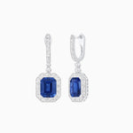 Load image into Gallery viewer, Art Deco Style Emerald - Cut Drop Diamond Earrings with Baguette Halo - Shahin Jewelry