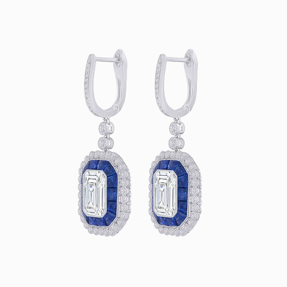 Art Deco Style Emerald Cut Earrings with Diamonds - Shahin Jewelry