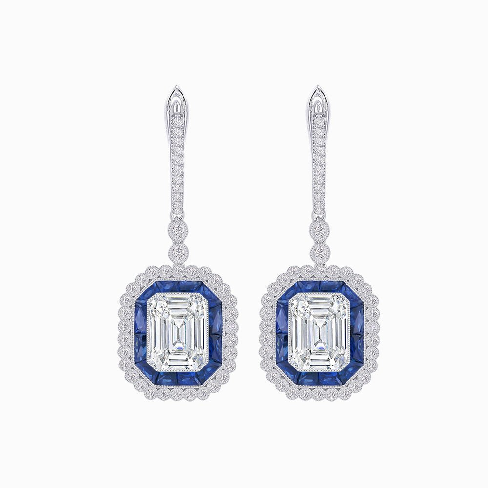 Art Deco Style Emerald Cut Earrings with Diamonds - Shahin Jewelry
