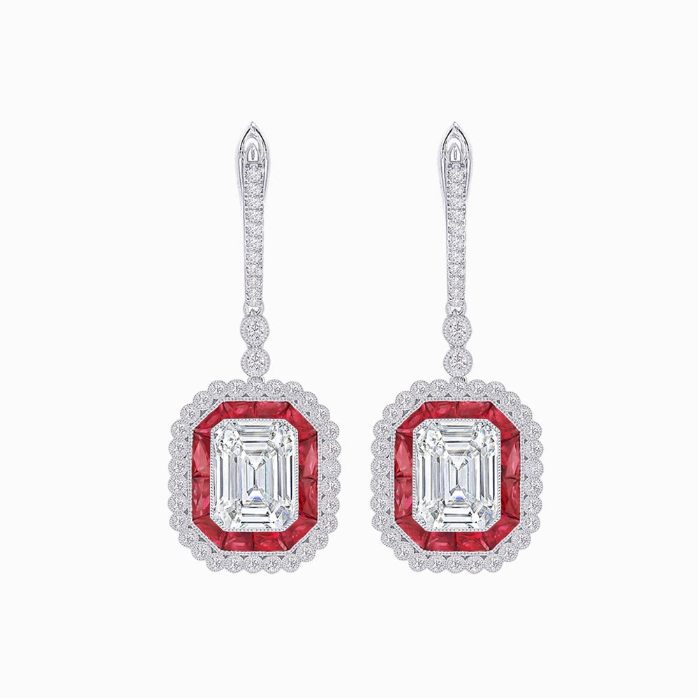 Art Deco Style Emerald Cut Earrings with Diamonds - Shahin Jewelry