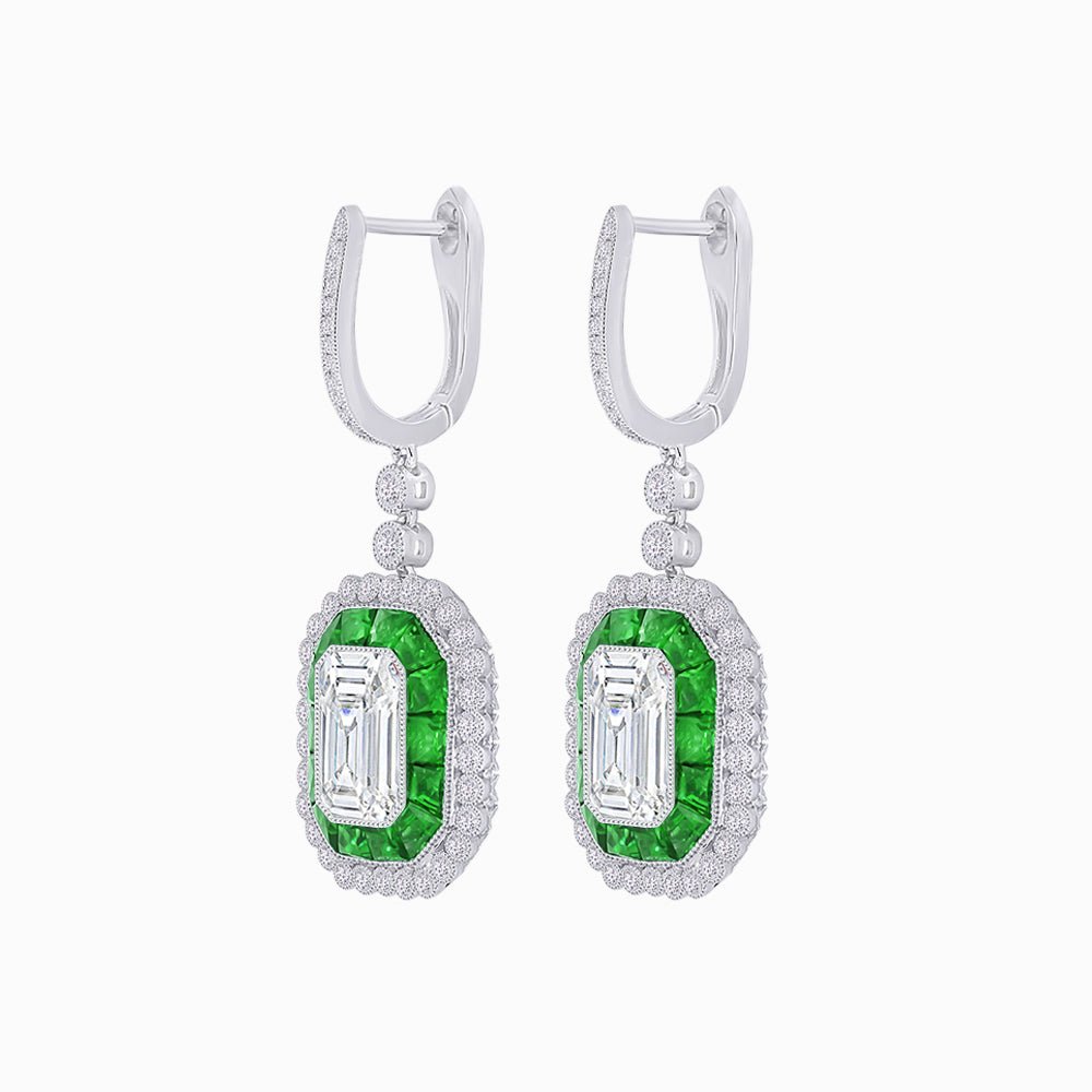 Art Deco Style Emerald Cut Earrings with Diamonds - Shahin Jewelry