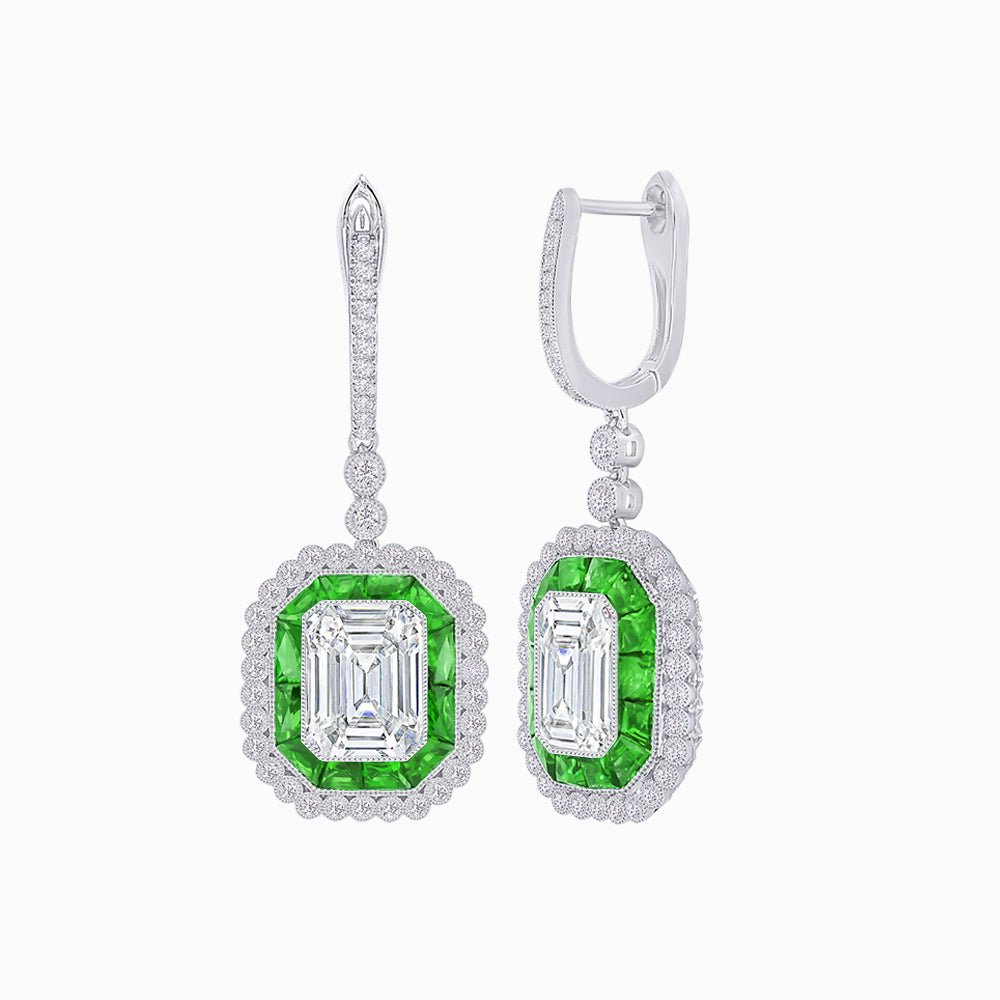 Art Deco Style Emerald Cut Earrings with Diamonds - Shahin Jewelry