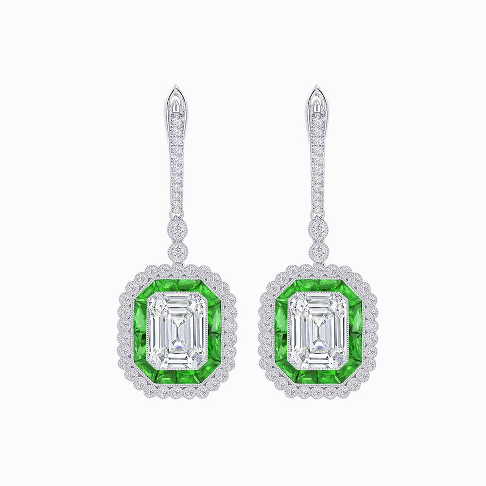 Art Deco Style Emerald Cut Earrings with Diamonds - Shahin Jewelry